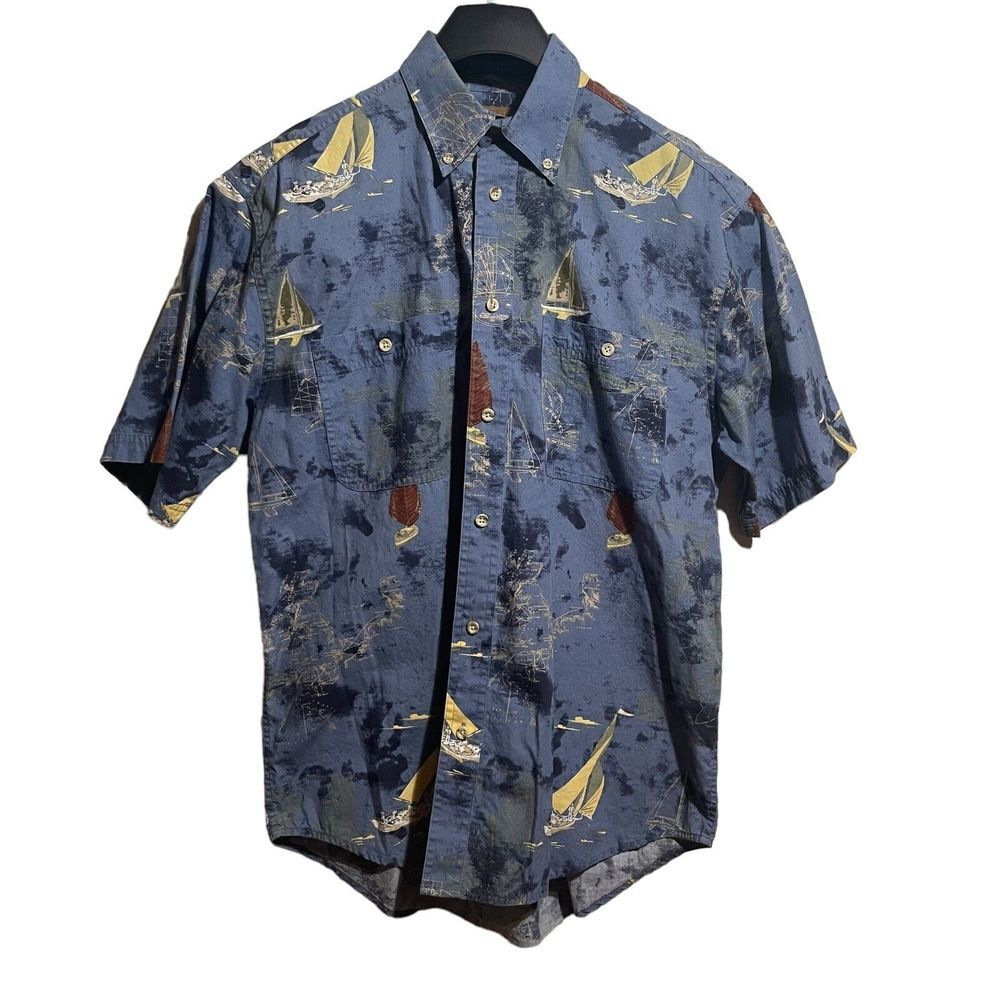 Ivy Crew Explorer Men's Button Down‎ Shirt Blue All Over Print Sailboats Medium